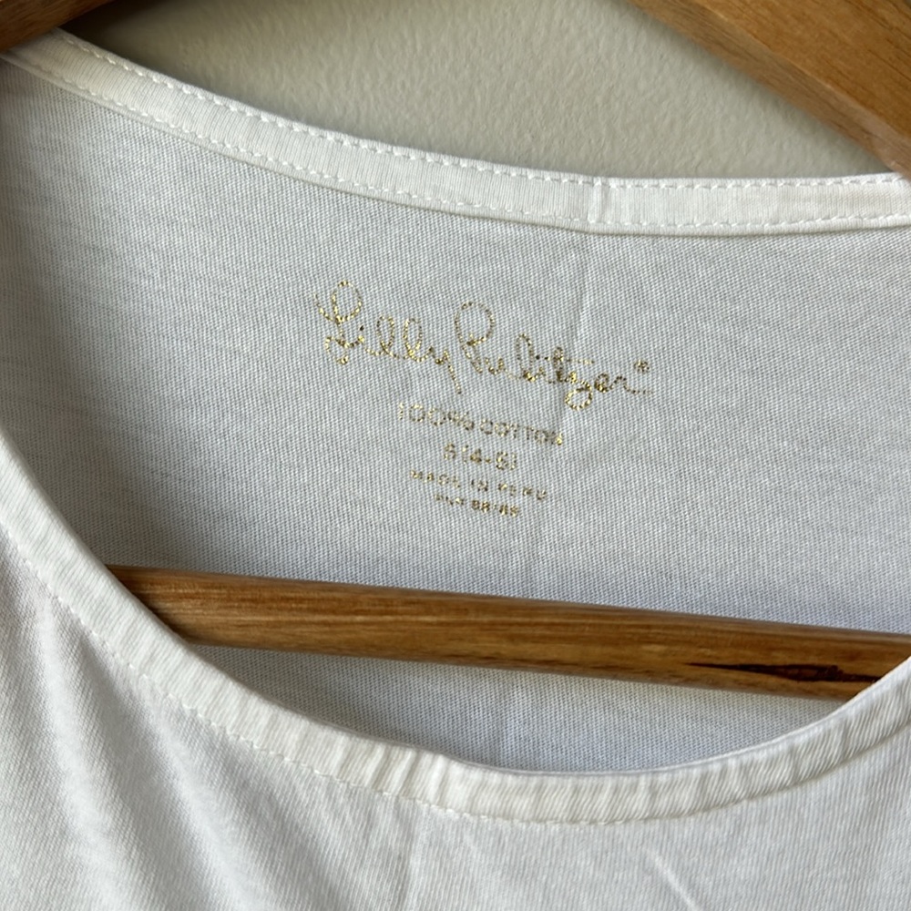 Girl’s Lilly Pulitzer White Casual Cotton Ruffle Hem Shirt S (4-5) - Picture 4 of 6